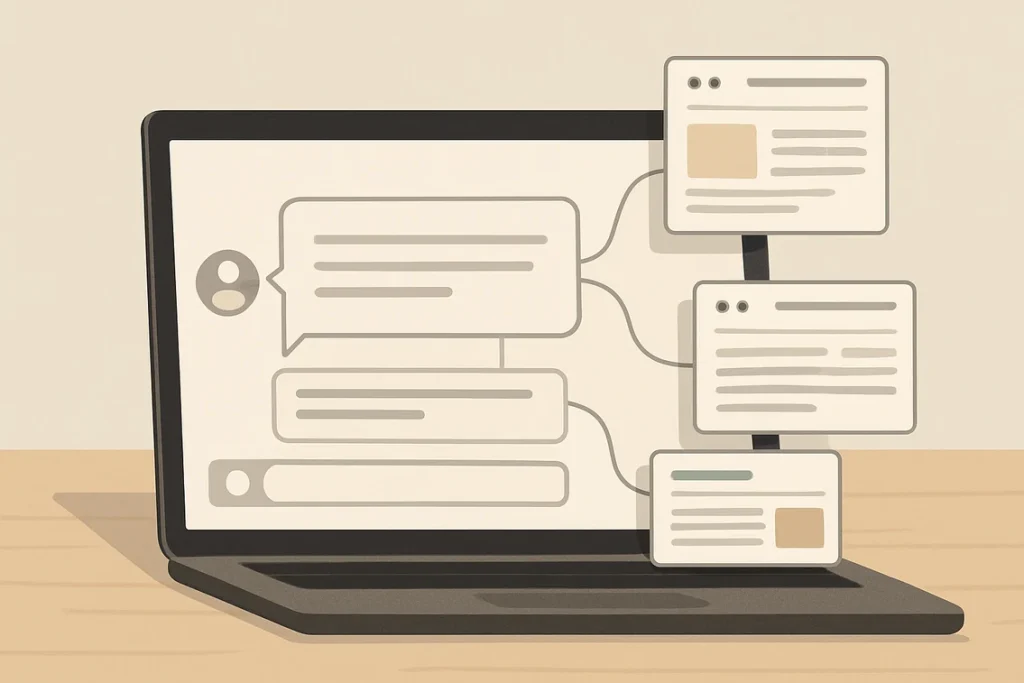 Assistant conversationnel sur ordinateur portable dont la réponse s'appuie sur des pages web